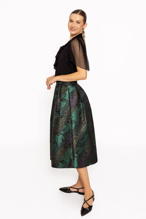 Fustă midi elegantă cu pliuri verde F3513 thumbnail picture - 