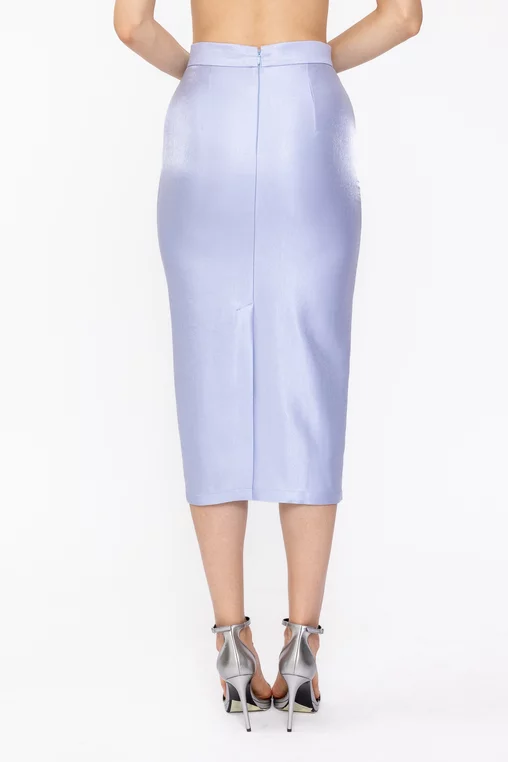 Fustă midi elegantă din vâscoză satinată bleu F3605 thumbnail picture - 