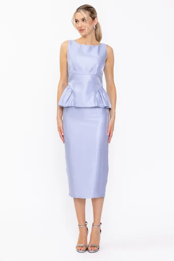 Fustă midi elegantă din vâscoză satinată bleu F3605