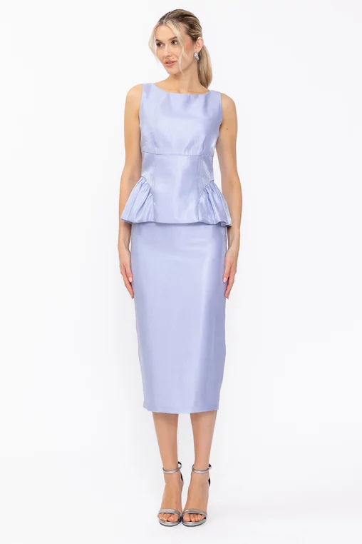 Fustă midi elegantă din vâscoză satinată bleu F3605 thumbnail picture - 