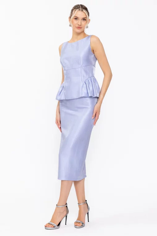 Fustă midi elegantă din vâscoză satinată bleu F3605 thumbnail picture - 