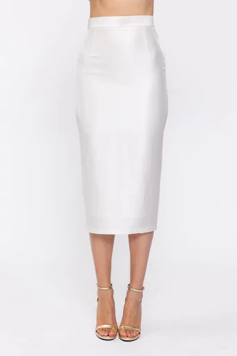 Fustă midi elegantă din vâscoză satinată ivory F3605
