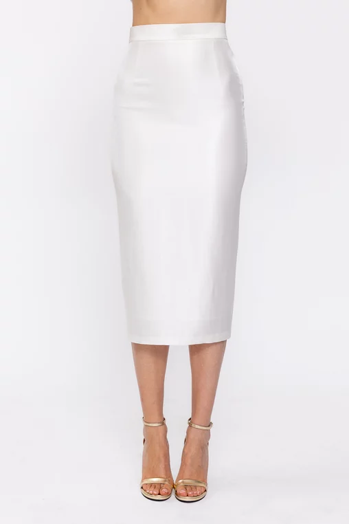 Fustă midi elegantă din vâscoză satinată ivory F3605 thumbnail picture - 