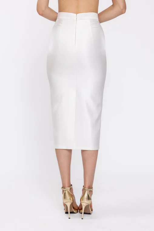 Fustă midi elegantă din vâscoză satinată ivory F3605 thumbnail picture - 