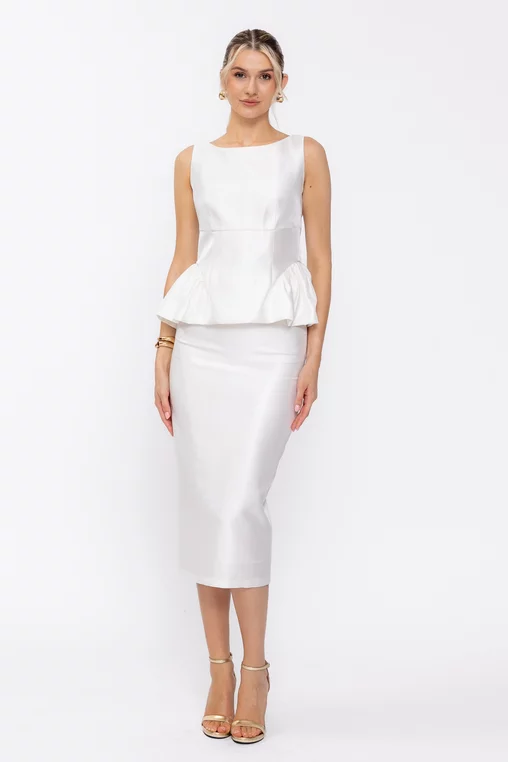 Fustă midi elegantă din vâscoză satinată ivory F3605 thumbnail picture - 