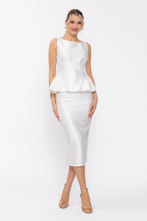 Fustă midi elegantă din vâscoză satinată ivory F3605 thumbnail picture - 