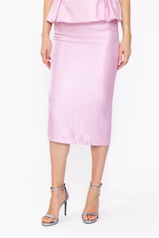 Fustă midi elegantă din vâscoză satinată roz F3605 thumbnail picture - 