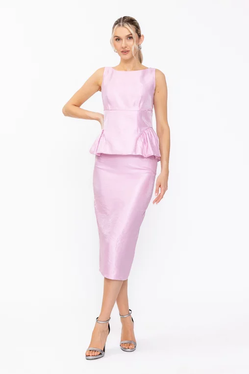 Fustă midi elegantă din vâscoză satinată roz F3605 thumbnail picture - 