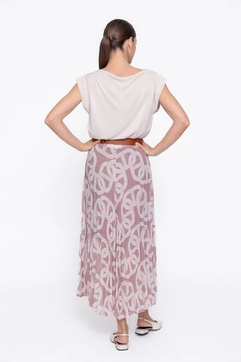 Fusta midi imprimată cu curea bej FDF60302