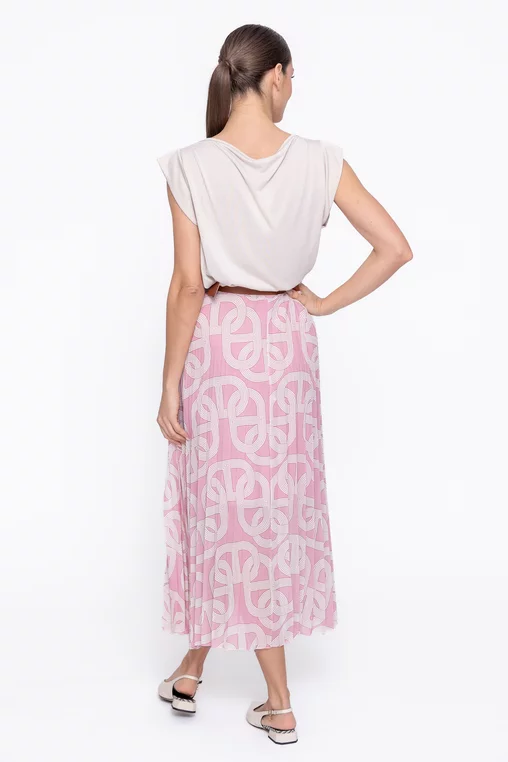 Fusta midi imprimată cu curea roz FDF60302 thumbnail picture - 