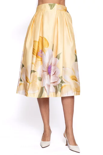 Fustă midi imprimeu floral galbenă FVA60202