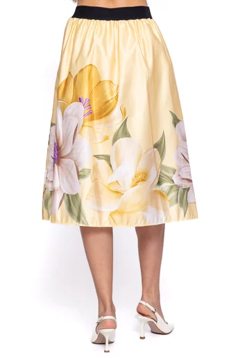 Fustă midi imprimeu floral galbenă FVA60202