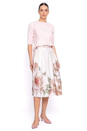 Fustă midi imprimeu floral ivory FVA60202