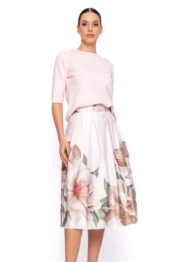 Fustă midi imprimeu floral ivory FVA60202