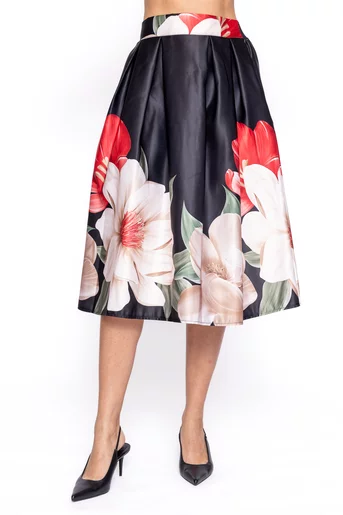 Fustă midi imprimeu floral neagră FVA60202