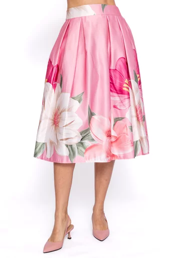 Fustă midi imprimeu floral roz FVA60202