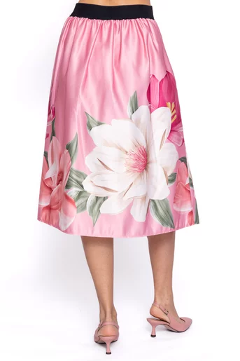 Fustă midi imprimeu floral roz FVA60202