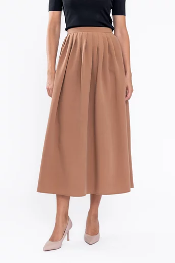 Fustă midi în pliuri camel FKC0501
