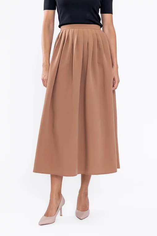 Fustă midi în pliuri camel FKC0501 thumbnail picture - 