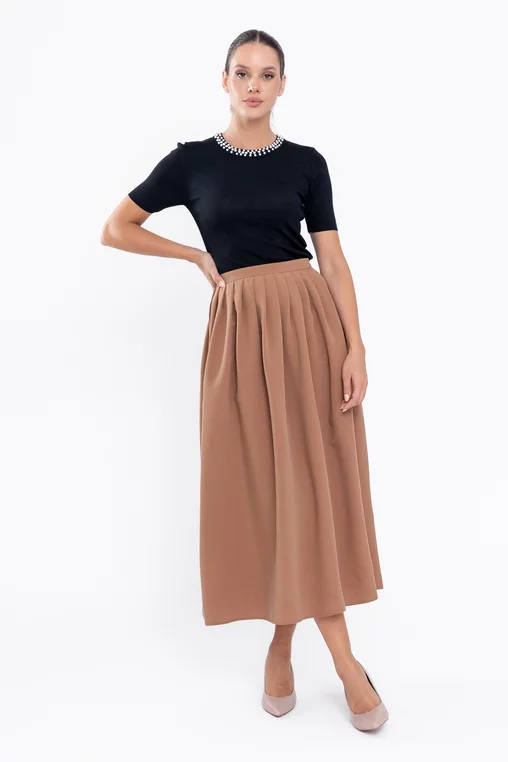 Fustă midi în pliuri camel FKC0501 thumbnail picture - 