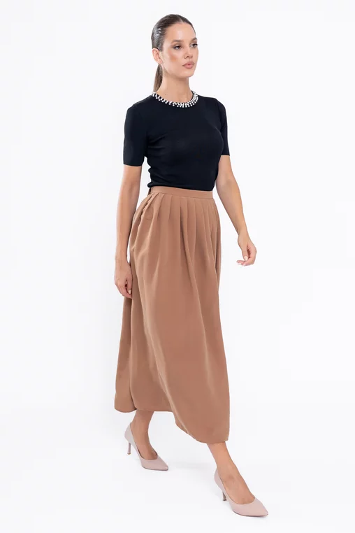 Fustă midi în pliuri camel FKC0501 thumbnail picture - 