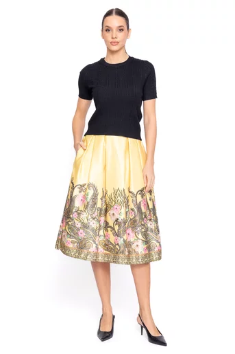 Fustă  midi în pliuri galbenă FVA60201