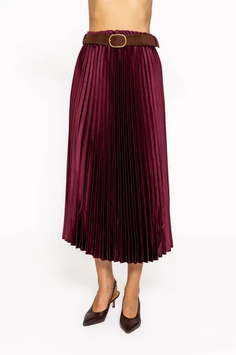 Fustă midi plisată cu curea burgundy FLM60803