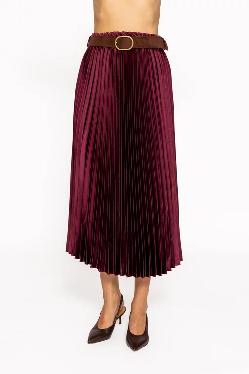 Fustă midi plisată cu curea burgundy FLM60803 thumbnail picture - 