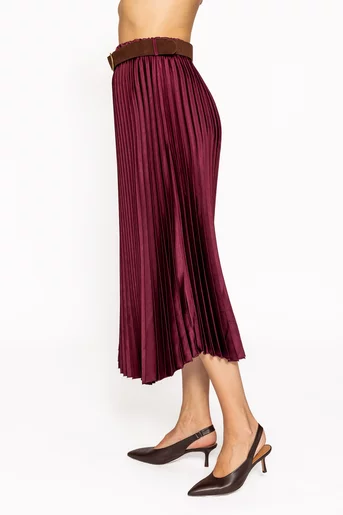 Fustă midi plisată cu curea burgundy FLM60803