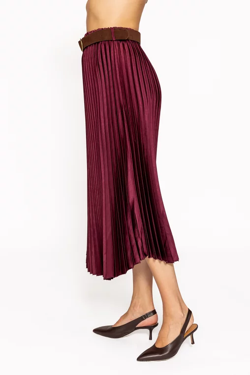 Fustă midi plisată cu curea burgundy FLM60803 thumbnail picture - 