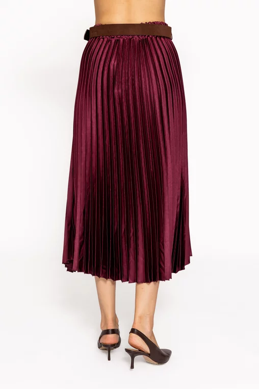 Fustă midi plisată cu curea burgundy FLM60803 thumbnail picture - 