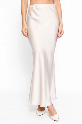 Fustă midi satinată pe bie bej FKC60203
