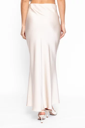 Fustă midi satinată pe bie bej FKC60203
