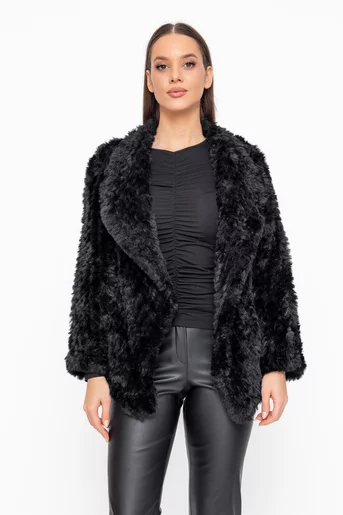 Jachetă blană c colțuri neagră JLAM1101