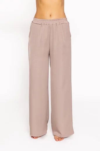 Pantaloni bej largi cu talie elastică PKC60801