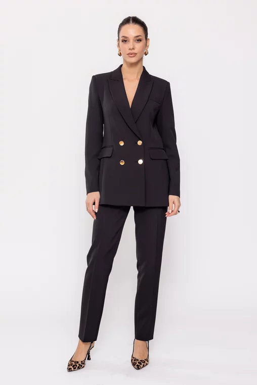 Pantaloni Caramel conic cu un pliu negru P2512 thumbnail picture - 