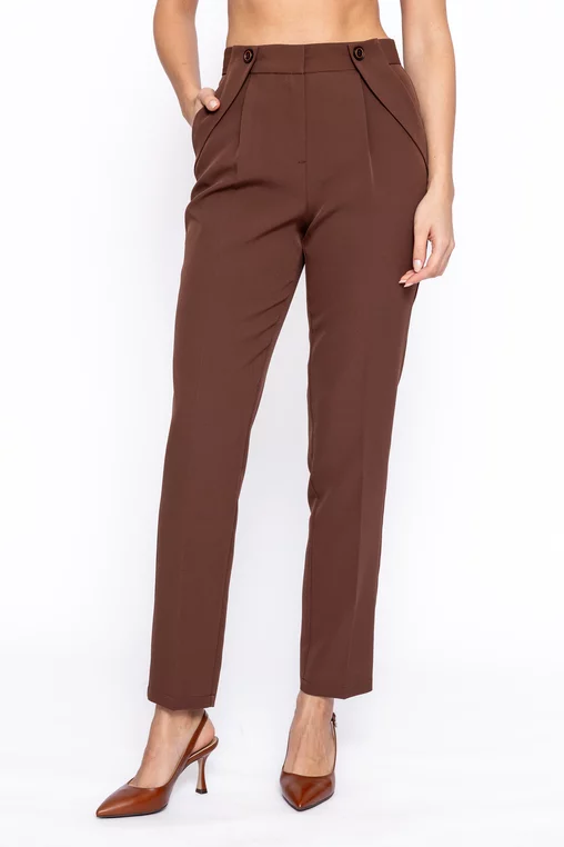 Pantaloni Caramel conici cu bandă decorativă maro P2608 thumbnail picture - 