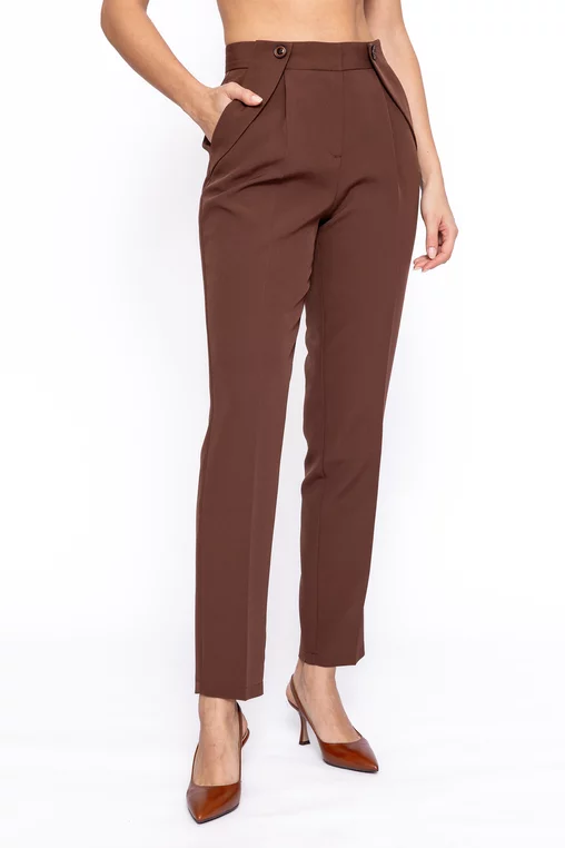 Pantaloni Caramel conici cu bandă decorativă maro P2608 thumbnail picture - 