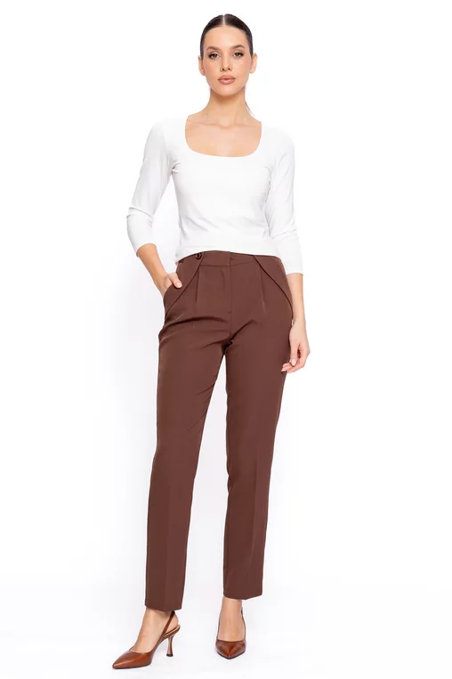 Pantaloni Caramel conici cu bandă decorativă maro P2608 thumbnail picture - 