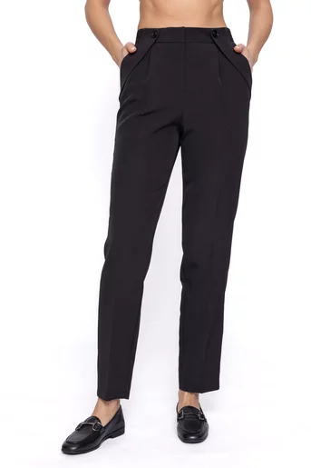Pantaloni Caramel conici cu bandă decorativă negru P2608