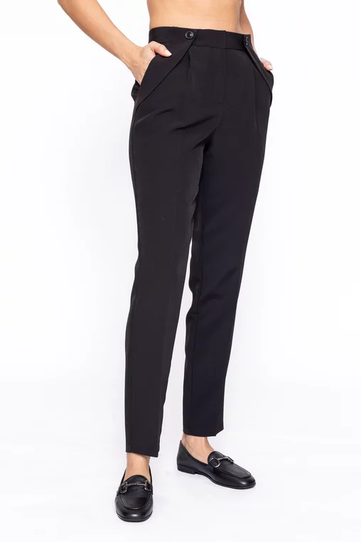 Pantaloni Caramel conici cu bandă decorativă negru P2608 thumbnail picture - 