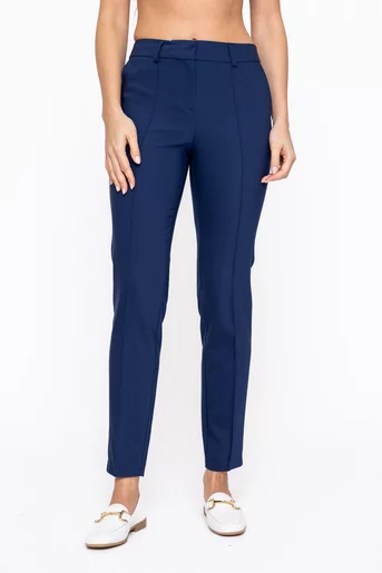 Pantaloni Caramel conici cu dungă cusută bleumarin P2617