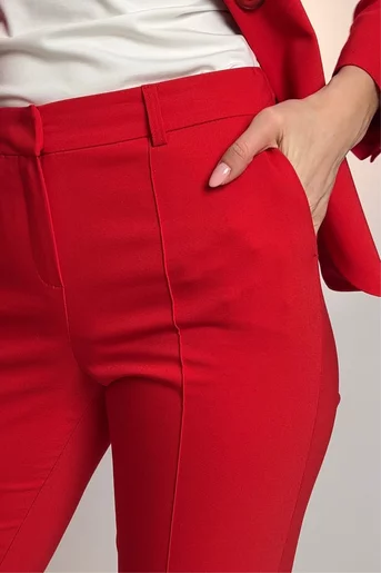 Pantaloni Caramel conici cu dungă cusută roșu P2602