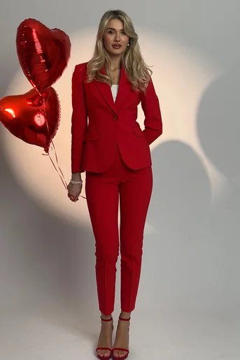 Pantaloni Caramel conici cu dungă cusută roșu P2602