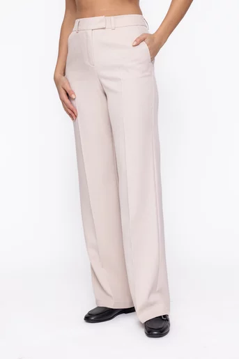 Pantaloni Caramel drepți stofă reiată bej P2604