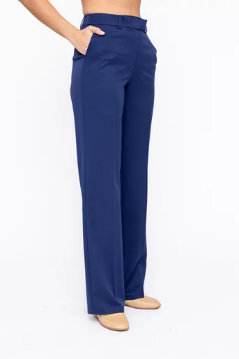 Pantaloni Caramel drepți stofă reiată bleumarin P2604