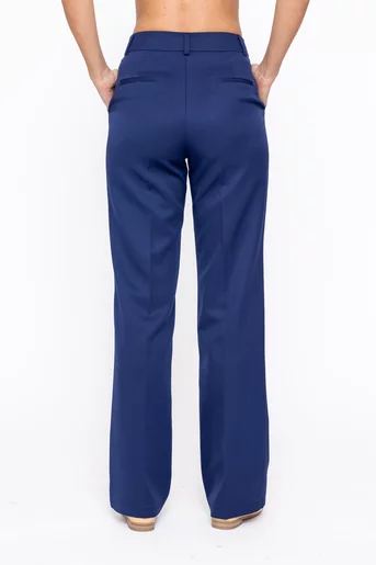 Pantaloni Caramel drepți stofă reiată bleumarin P2604