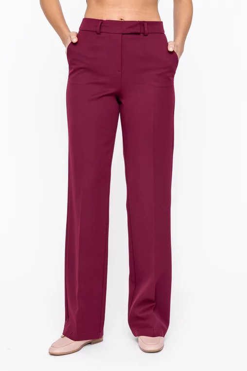 Pantaloni Caramel drepți stofă reiată burgundy P2604 thumbnail picture - 