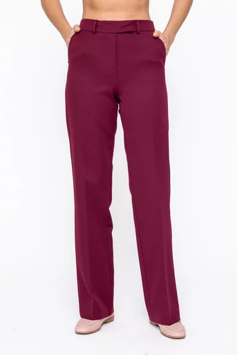 Pantaloni Caramel drepți stofă reiată burgundy P2604