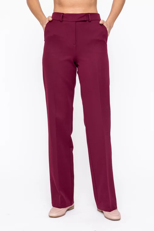 Pantaloni Caramel drepți stofă reiată burgundy P2604 thumbnail picture - 